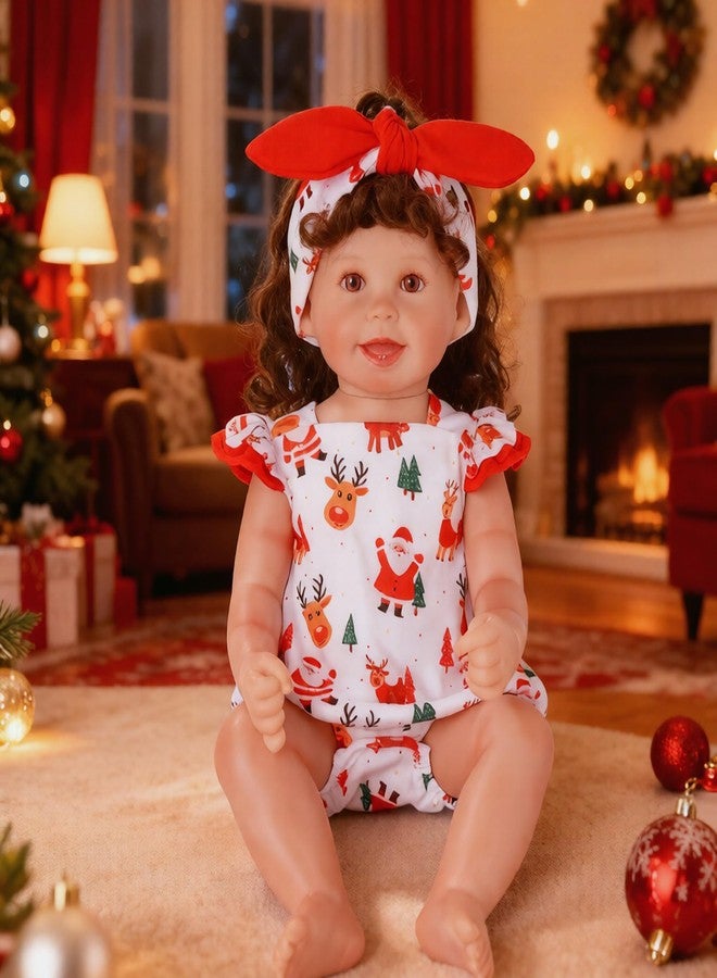 BABESIDE Reborn Baby Doll Clothes for 17- 22 Inch Dolls, Cute Santa Pattern Realistic Baby Doll Clothes Outfits with Headband, for Girls - Image 1